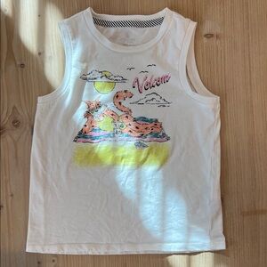 Volcom Kids White Tank Top Muscle Tee with Colorful Cheetah Cat Graphic